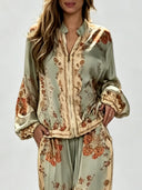 Retro Paisley Print Satin Shirt