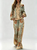 Retro Paisley Print Satin Shirt
