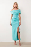 Off-shoulder Pleated Maxi Dress