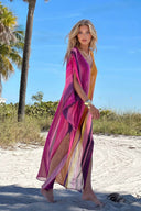 V-Neck Side Slit Printed Maxi Dress