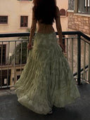 Elegant Floral Jacquard V-Neck Tiered Ruffle Maxi Dress
