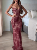Elegant Strapless Lace Corset Maxi Dress