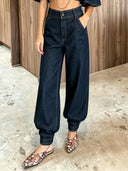 Modern Denim Cape Top & High-Waist Tapered Pants Two-Piece Set