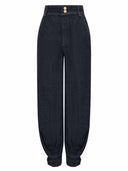 Modern Denim Cape Top & High-Waist Tapered Pants Two-Piece Set