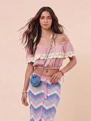 Bohemian Ruffle Crop Top & Crochet Herringbone Skirt Two-Piece Set