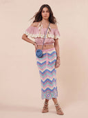 Bohemian Ruffle Crop Top & Crochet Herringbone Skirt Two-Piece Set