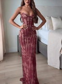 Elegant Strapless Lace Corset Maxi Dress