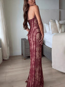 Elegant Strapless Lace Corset Maxi Dress