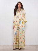 Unique Satin Hand-Painted Watercolor Print Lapel Button Shirt
