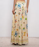 Unique Satin Hand-Painted Watercolor Print Wide-Leg Pants