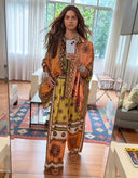 Unique Satin Paisley Print Wide-Leg Pants