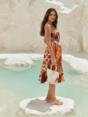 Bohemian Paisley Print Corset Midi Dress