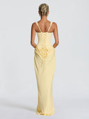 Elegant Square Neck Cinched Top & Ruched Waist Draped Maxi Dress