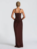 Elegant Square Neck Cinched Top & Ruched Waist Draped Maxi Dress