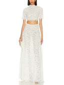 Elegant Hollow Lace Short-sleeved Top