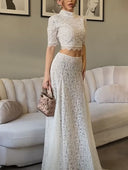 Elegant Hollow Lace Short-sleeved Top