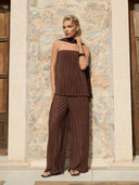 Minimalist Pleated Strapless Bandeau Top Two-Piece Set