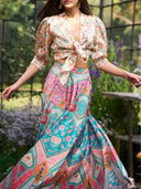 Bohemian Geometric Print Tie-Front Top & Skirt Two-Piece Set