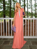 Elegant V-Neck Contrast Trim Maxi Dress