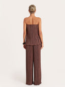 Minimalist Pleated Strapless Bandeau Top Two-Piece Set
