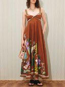 Elegant Botanical Print Strappy Maxi Dress