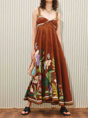 Elegant Botanical Print Strappy Maxi Dress