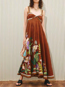 Elegant Botanical Print Strappy Maxi Dress