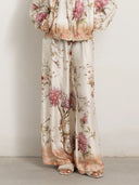 Elegant Floral Bird Print Wide Leg Pants