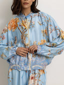 Elegant Floral Bird Print Wide Leg Pants