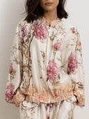 Elegant Floral Bird Print Wide Leg Pants