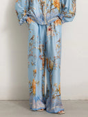 Elegant Floral Bird Print Shirt& Wide Leg Pants Set