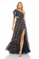 Oblique Neck Hollow Printed Maxi Dress