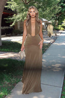Deep V-Neck Pleated Maxi Dress