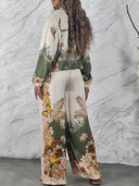 Exotic Jungle Print Zip-Up Long Sleeve Shirt