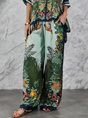 Exotic Jungle Print Wide Leg Pants