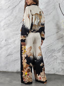 Exotic Jungle Print Zip-Up Long Sleeve Shirt