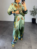 Exotic Jungle Print Zip-Up Long Sleeve Shirt