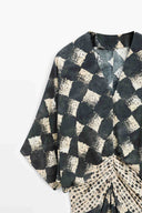 Casual Abstract Plaid Print Kimono Sleeve Maxi Dress