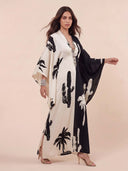 Bohemian Palm Print Colorblock Kaftan Maxi Dress