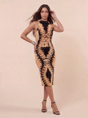 Sexy Tie-Dye Mock Neck Midi Dress