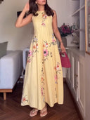 Elegant Floral Embroidered Sleeveless Maxi Dress