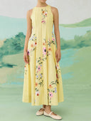 Elegant Floral Embroidered Sleeveless Maxi Dress
