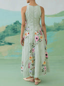 Elegant Floral Embroidered Sleeveless Maxi Dress