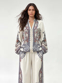 Elegant Paisley Print Zip-Up Long Sleeve Shirt