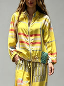 Casual Artistic Print Zip-Up Shirt
