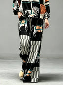 Casual Artistic Print Zip-Up Shirt