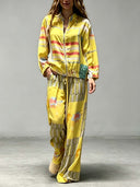 Casual Artistic Print Zip-Up Shirt