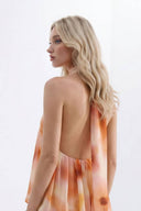 Halter-Neck Lace-Up Printed Maxi Dress