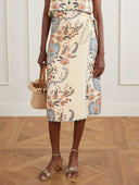 Casual Floral Print Wrap Tie Skirt