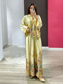 Elegant Floral Print Satin Wide Leg Pants